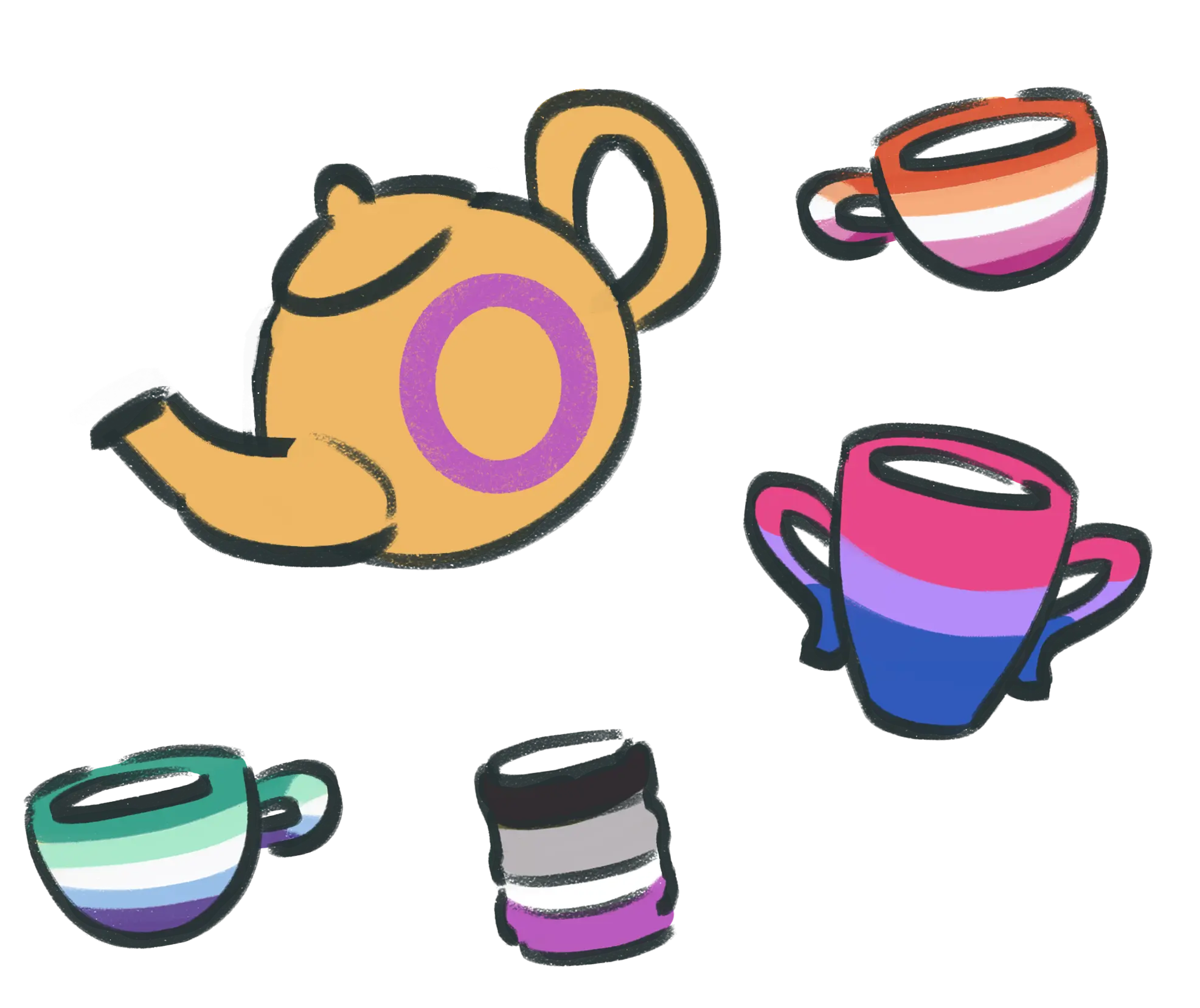 Hand drawn drawing of pride flags