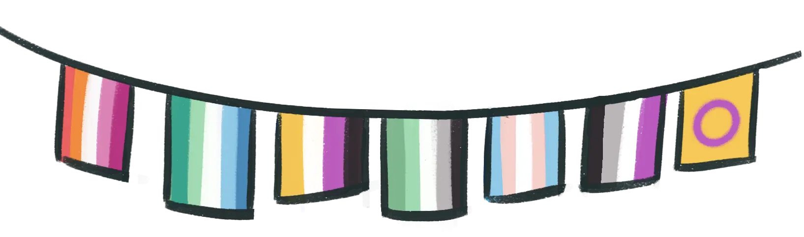 Hand drawn drawing of pride flags